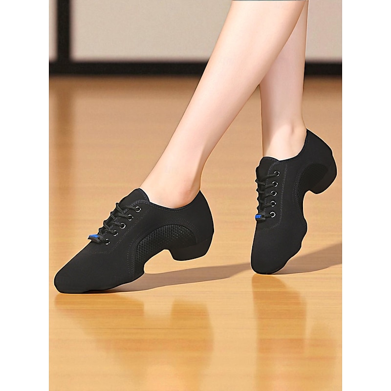 Women's Black Mesh Jazz Dance Sneakers - Lightweight Breathable Lace-Up Shoes for Professional Latin, Ballroom, and Practice Training4