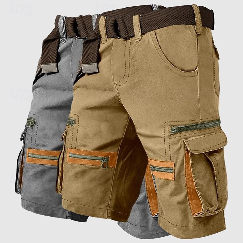 Men's Cargo Shorts Shorts Beach Shorts Casual Shorts Multi Pocket Straight Leg Fake Zipper Pocket Plain Comfort Knee Length Outdoor Casual Daily Vacation Fashion Green+Gray Black+Grey Inelastic2