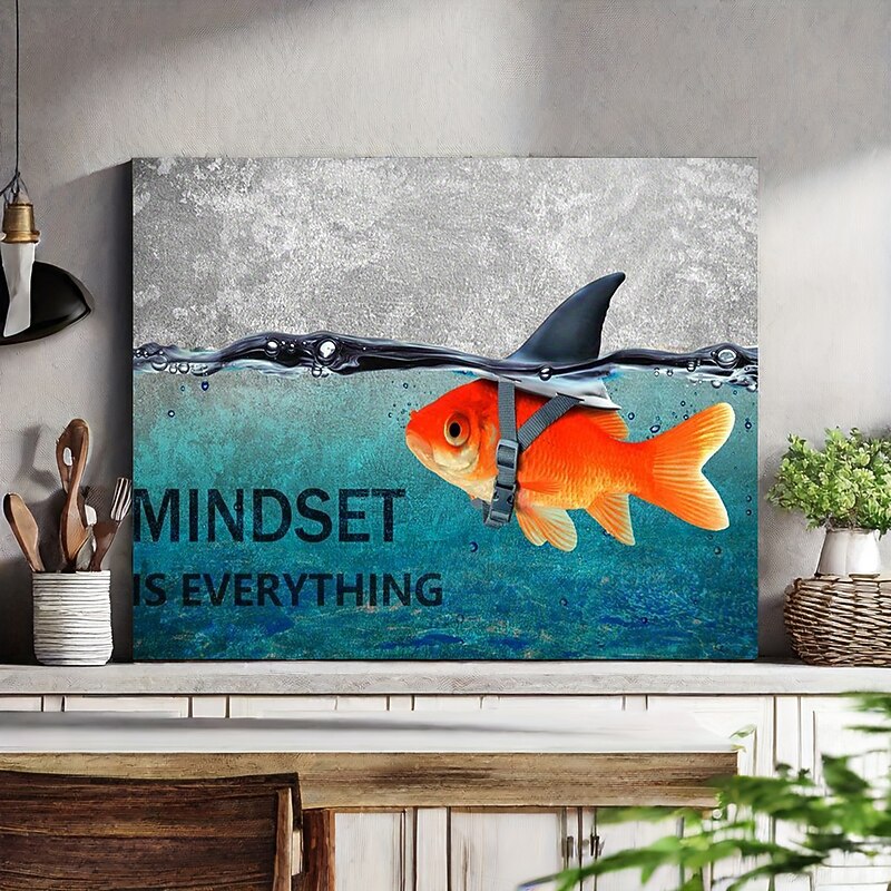 Inspirational Goldfish Shark Canvas Wall Art Poster  Unframed Canvas Print  Office Bedroom Bathroom Decor  Motivational Mindset is Everything Artwork  Home Kitchen Living Room Wall4