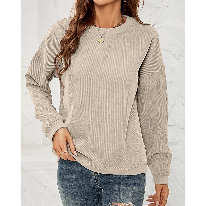 Women's Pullover Sweatshirt Sweatshirts Plain Casual Long Sleeve Crew Neck Regular Tops Street Holiday Going out Pink Green Beige Fall2
