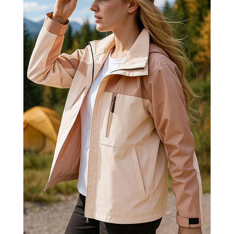 Women's Windbreaker Softshell Jacket Hiking Jacket Outdoor Waterproof Windproof Hiking Outfits Hiking Clothes Spring Autumn / Fall Top Camping / Hiking / Caving Running Patchwork Pink3