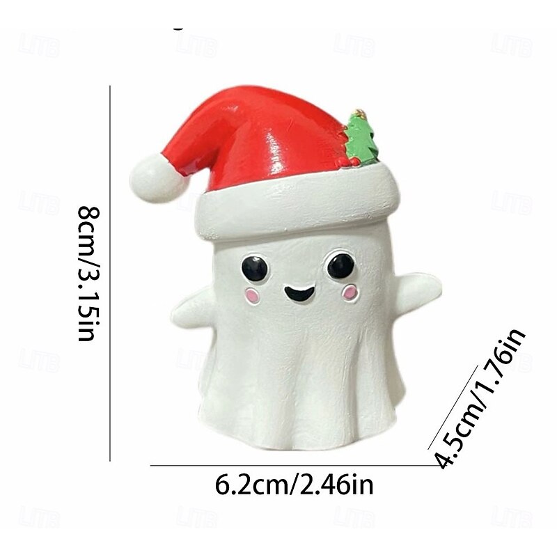 Halloween Cute Ghost Decoration with Santa Hat Resin Figurine, Cute Mini Decoration for Halloween Christmas Decor, Holiday Gift Ornament2