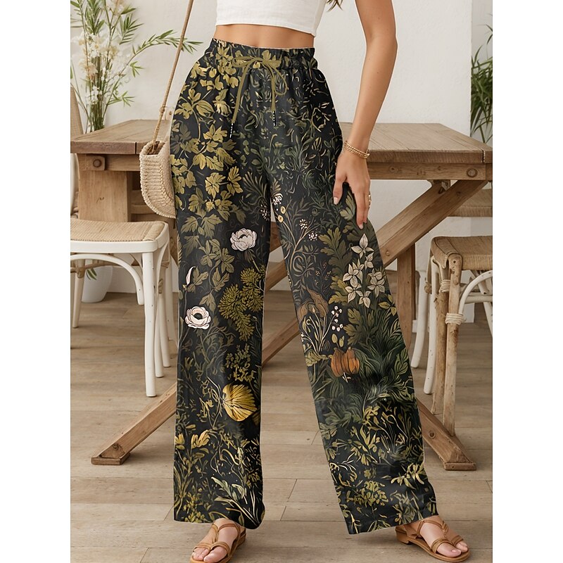 Women's Culottes Wide Leg Wide Leg Chinos Vacation Vintage Ethnic Style Full Length High Waist Floral Graphic Quick Dry Breathability Soft Inelastic Formal Outdoor Vacation Amethyst Robin's Egg Blue4