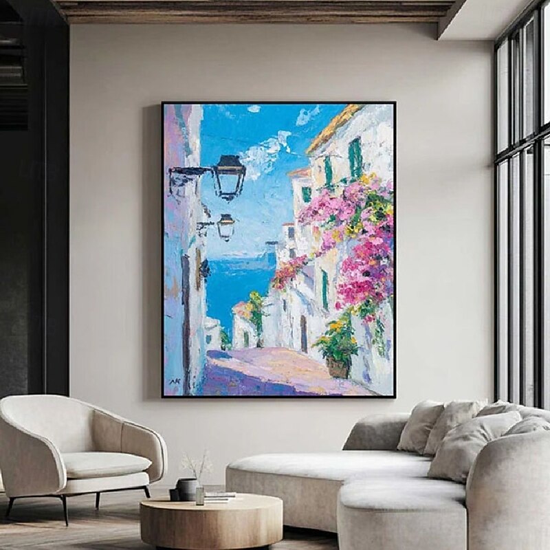 Handmade abstract street art oil painting France Paris City Landscape oil painting Oil painting of Street View of Paris City People walking in the bustling streets of Paris frame painting