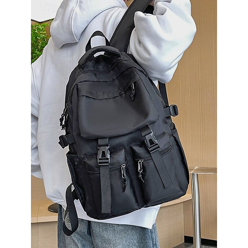 Men's Waterproof Nylon Backpack – Large Capacity Casual Travel Rucksack with Multi Pockets and Buckle Straps for School, Work or Outdoor Use3