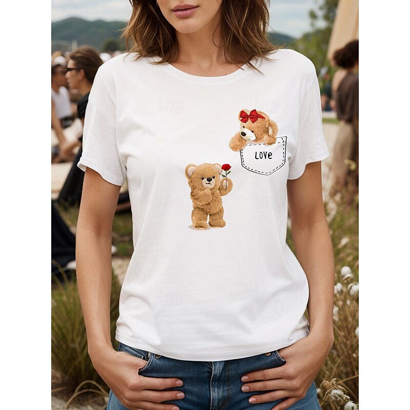 Women's T Shirt LOVE Graphic Animal Vintage Stylish Classic Short Sleeve Crew Neck Round Neck Regular Tops Daily Weekend Print Black White Yellow Pink Red Summer Spring4