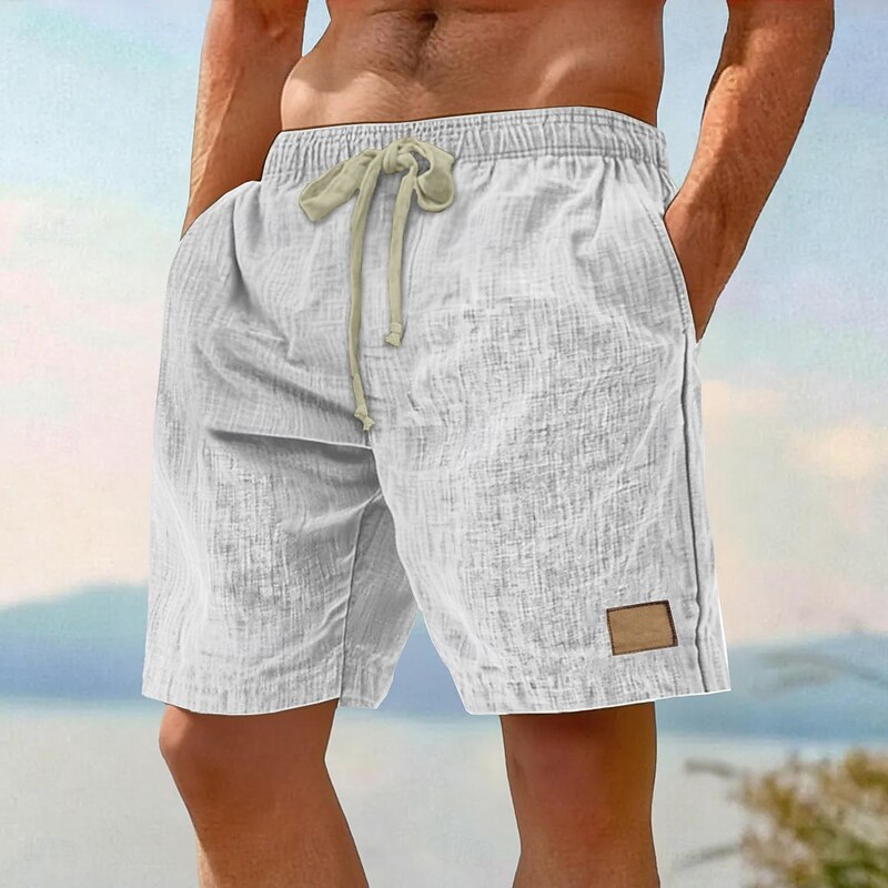 Men's Shorts Summer Shorts Beach Shorts Pocket Elastic Waist Drawstring Plain Comfort Breathable Knee Length Vacation Holiday Beach Vacation Hawaiian Black Pink Inelastic4