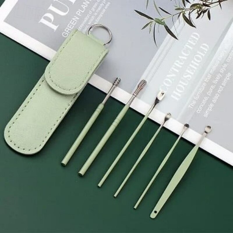 Ear Wax Cleaner Tool Set Stainless Steel Ear Pick Kit with Spiral Spring Tips 6 Pcs Reusable Ear Cleaning Tools for Safe Home Ear Care