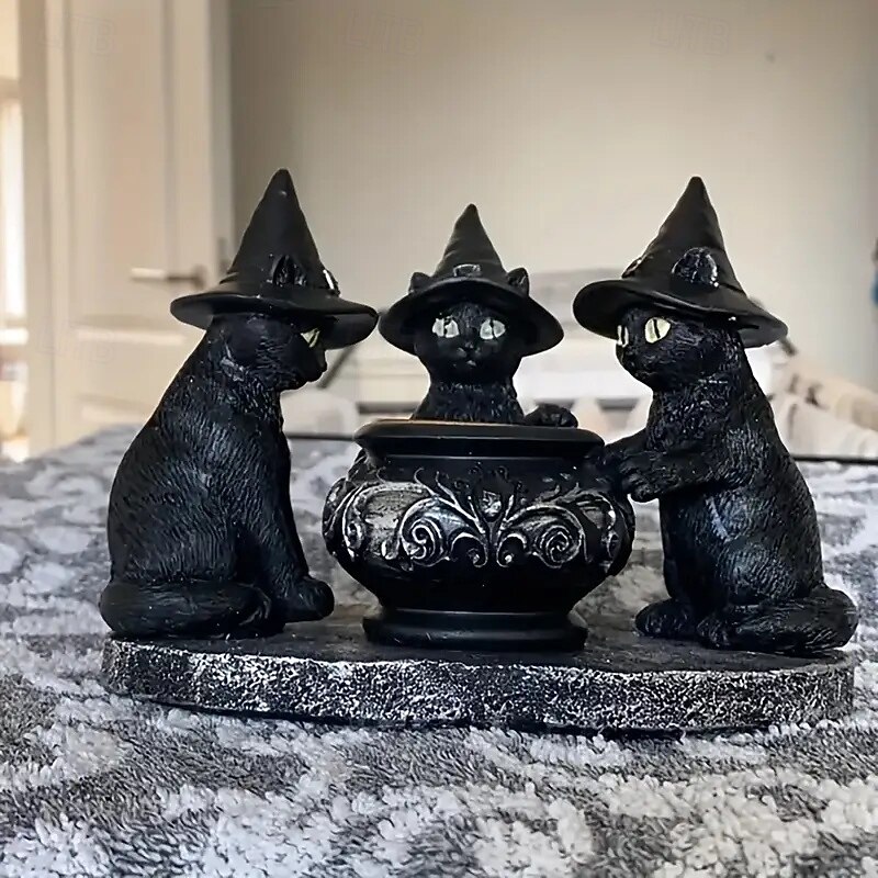 Halloween Witch Cat Incense Burner Resin Ornament Mysterious Dark Vintage Style Scented Candle Holder Suitable for Holiday Decoration Enthusiasts And Festive Scene Arrangement4