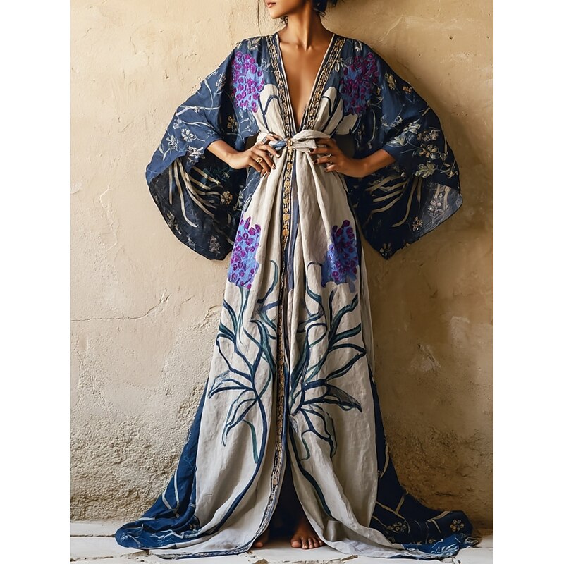 Women's Long Dress Maxi Dress Boho Dress Casual Dress Swing Dress Summer Dress Vintage Vacation Daily Beach Regular Fit Floral Long Sleeve V Neck Purple Summer Spring Fall