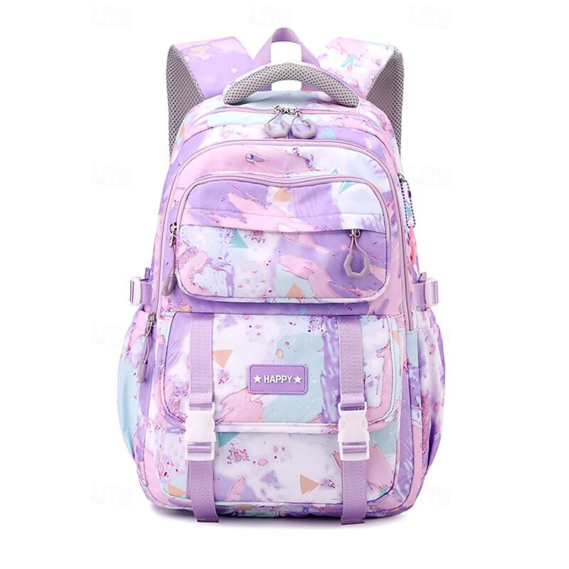 Teen Girl''s Water-Repellent Large Capacity Backpack – Pastel Marble Print School Bag with Multi-Compartments and Padded Straps for Middle and High School