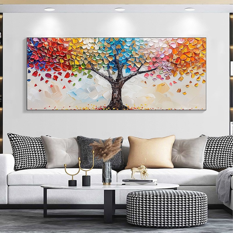 Handmade Original Colorful Tree of Life Oil Painting On Canvas Abstract Tree Scenery Wall Art for Home Decor With Stretched Frame Without Inner Frame Painting2