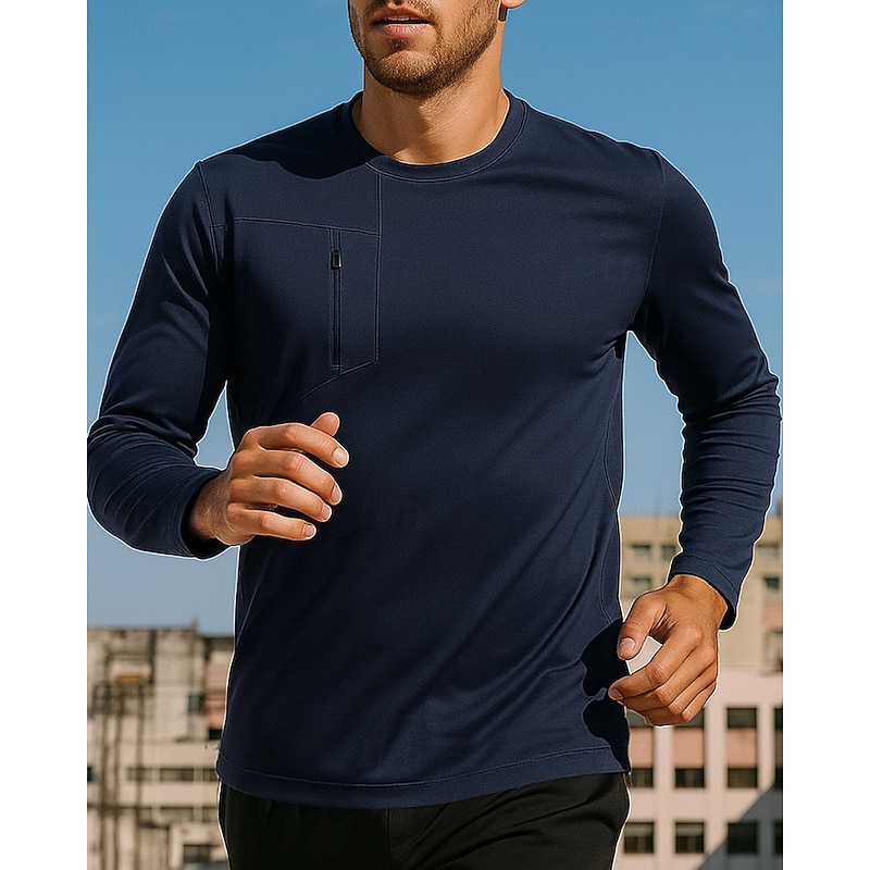 Men's Running Top Sports Sweatshirt Zip Up Pocket Long Sleeve Top Athleisure Fall Solid Colored Quick Dry Breathable Hiking Workout Athletic Sportswear Activewear Black Green Dark Blue