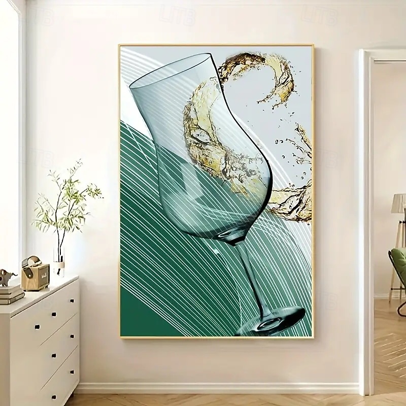 Modern Abstract Line Wine Glass Canvas Art Poster Frameless Wall Decoration For Living Room And Bedroom