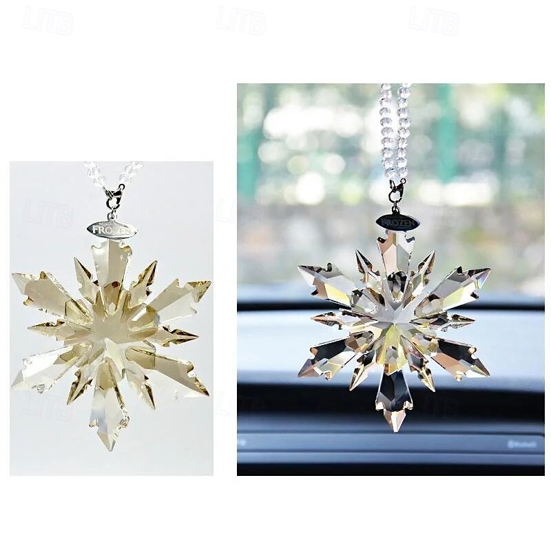 Car Decoration Snowflake Ornament Elegant Crystal Pendant Hanging Accessory for Rearview Mirror Christmas Ice Snow Charm Creative Interior Decor Gift4