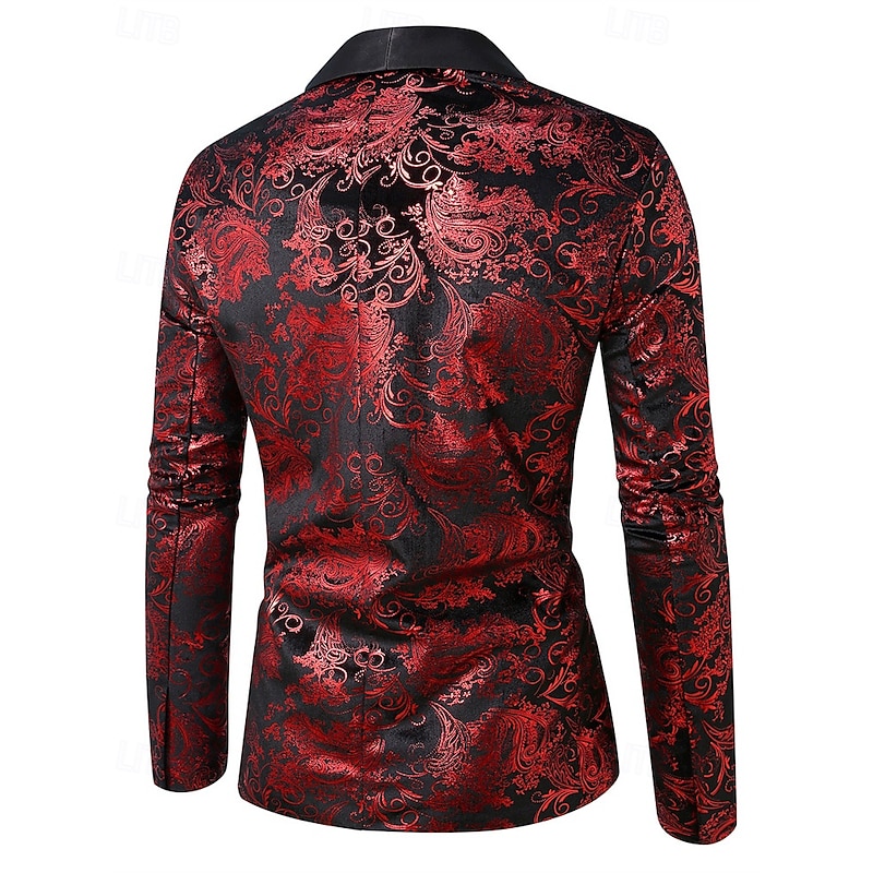 Men's Blazer Business Cocktail Party Wedding Party Fashion Casual Spring Fall Polyester Graphic Tee Buttons Comfortable Single Breasted Blazer Red4