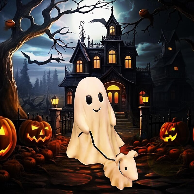 Halloween Cute Ghost Decoration Walking Dog Statue - Spooky Figurine for Home Tabletop Decorations2