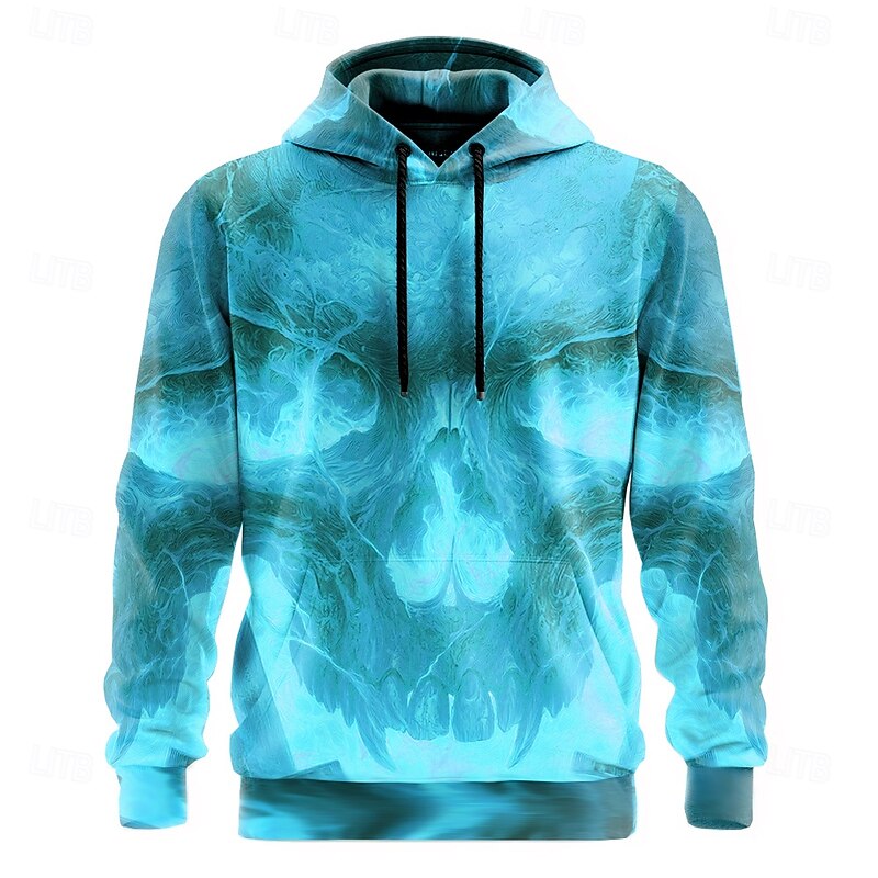 Halloween Men's Skull Hellfire Flames 3D Flame Hoodies Sweatshirt Punk Exaggerated Long Sleeve Crew Neck Club Streetwear Yellow Blue Drawstring Fall Winter Designer4