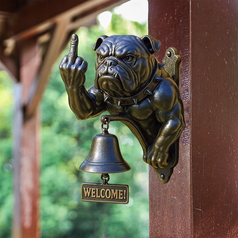 Funny Bulldog Doorbell,Shopkeepers Bell for Door Opening Solid and Sleek Metal Wall Mounted Doorbell Easy Install Loud Chime for Home2