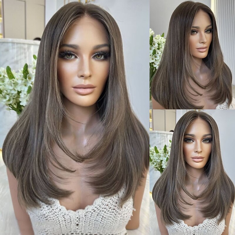 Human Hair 5x5 Closure 13x4 Lace Front Wig Layered Haircut Brazilian Hair Straight Multi-color Wig 150% 180% Density with Baby Hair Highlighted / Balayage Hair 100% Virgin Glueless Pre-Plucked For3