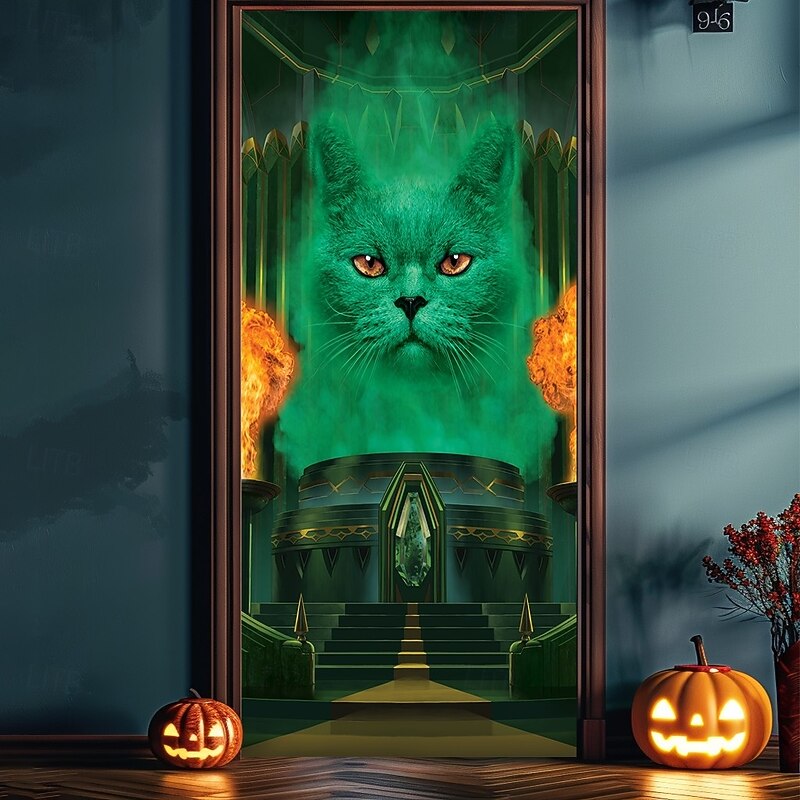 Halloween Door Covers Cat The Great and powerful def by Vincent Hie Door Tapestry Door Curtain Decoration Backdrop Door Banner for Front Door Farmhouse Holiday Party Indoor Outdoor Decor Supplies