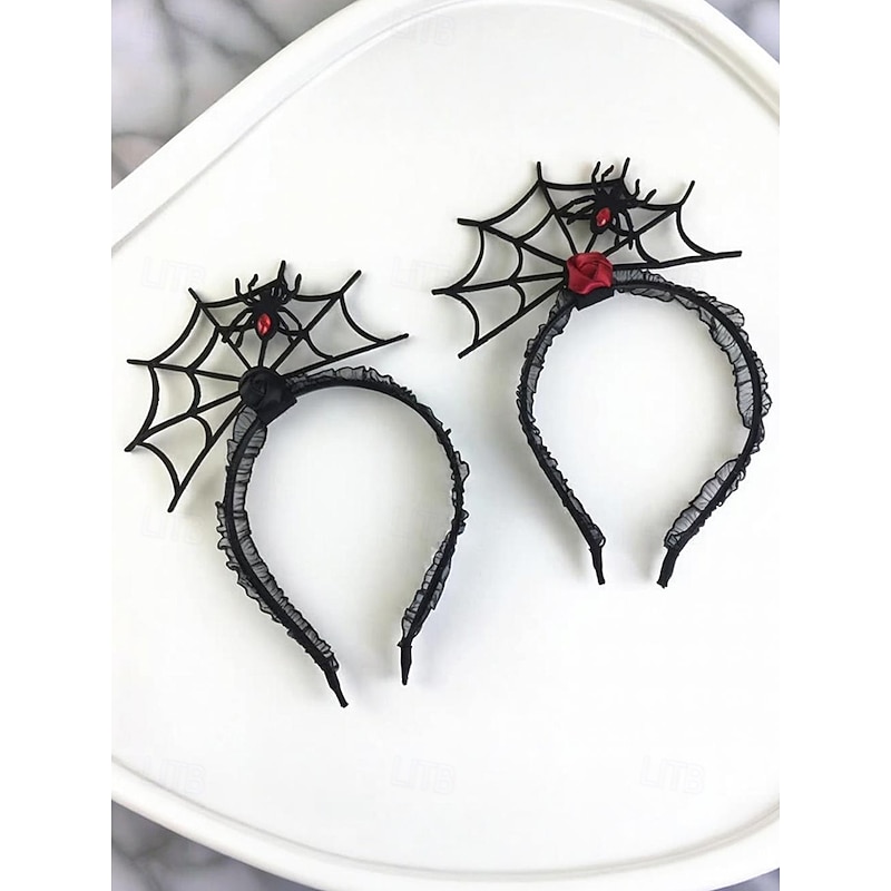 Women's Halloween Spider Web Headband – Gothic Black Lace with Red Rose and Spider Design, Lightweight Polyester and Plastic, Perfect for Costume Parties and Cosplay4