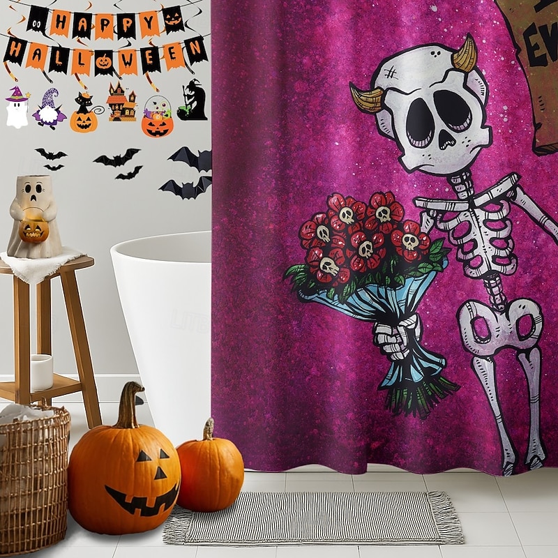 I Hate Everything But U and I Love You And Tacos by David Lozeau Halloween ShowerCurtain with Hooks Polyester Washable Waterproof Pattern Bathroom Bathtub Decor3