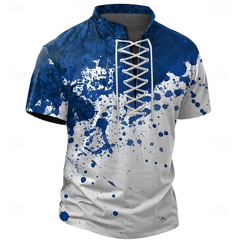 Halloween Men's Blood Splatter Blood stains Henley Shirt T shirt Tee Short Sleeve T shirt 3D Print Crew Neck Lace Up Neck Henley Shirt Casual Street Sports Outdoor Casual Red Blue Purple Summer4