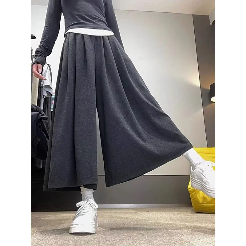 Women's Wide Leg Chinos Casual Calf-Length Natural Plain Wide Leg Comfy Breathability Casual Daily Black Dark Gray Khaki Light Grey Spring Fall Loose Fit2