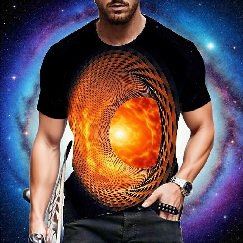 Men's Geometric 3D T Shirt Short Sleeve T shirt 3D Print Crew Neck Shirt Exaggerated Designer Party Street Casual Yellow Blue Green Summer Spring All Seasons Clothing Apparel S M L XL XXL XXXL