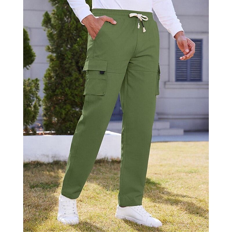 Men's Cargo Pants Trousers Elastic Waist Drawstring Multi Pocket Plain Wearable Outdoor Daily Camping & Hiking Fashion Classic Black Green
