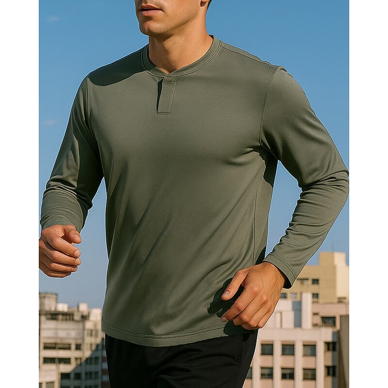 Men's Running Top Sports Sweatshirt Long Sleeve Top Athleisure Fall Solid Colored Quick Dry Lightweight Hiking Workout Athletic Sportswear Activewear Black Green Khaki3