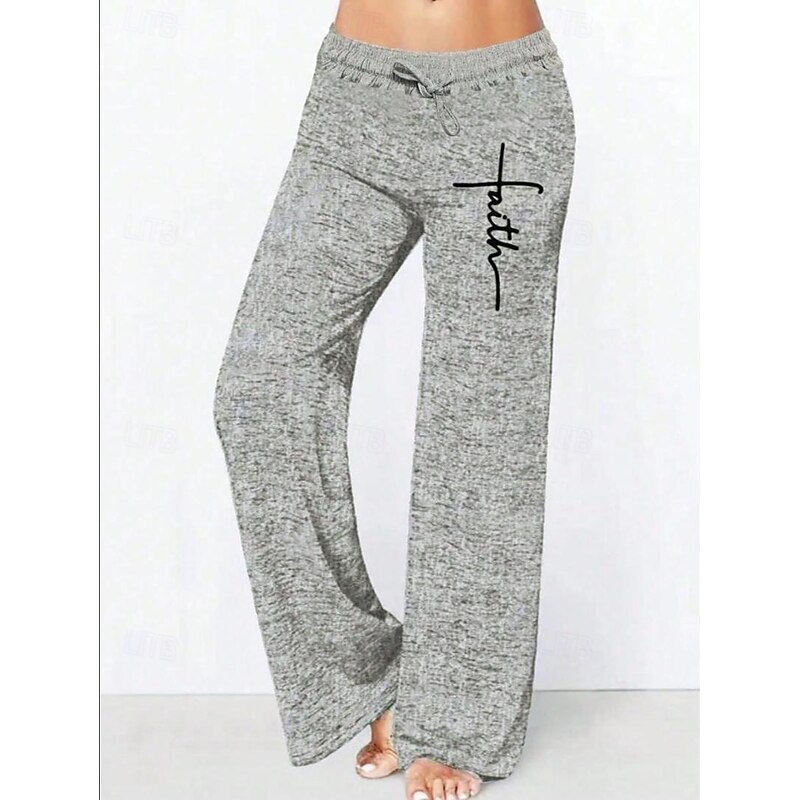 Women's Wide Leg Chinos Casual Full Length Natural Letter Wide Leg Drawstring Comfy Breathability Casual Daily Gray Spring Fall Regular Fit2