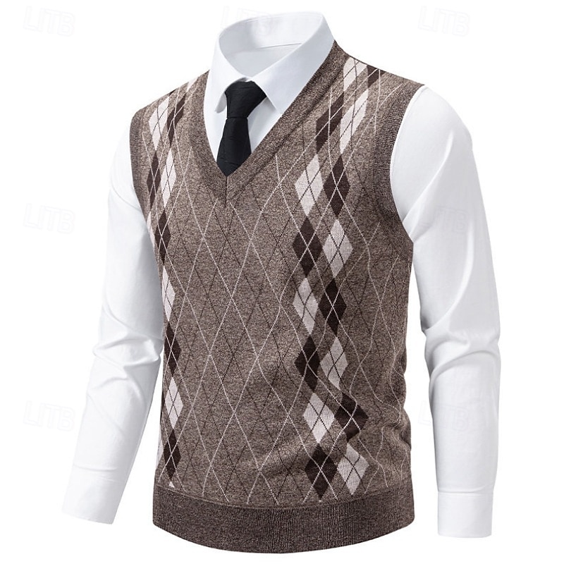 Men's Sweater Sweater Vest Pullover Sweater Jumper Ribbed Knit Regular Tops Knitted Slim Fit Argyle V Neck Knitwear Contemporary Formal Casual Clothing Apparel Fall Blue Light Grey L XL 2XL2