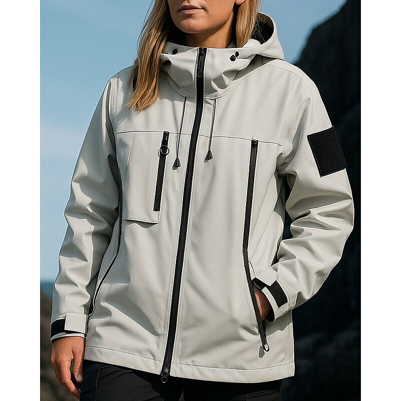 Women's Windbreaker Softshell Jacket Hiking Jacket Outdoor Waterproof Windproof Hiking Outfits Hiking Clothes Spring Autumn / Fall Top Camping / Hiking / Caving Running Solid Color White3