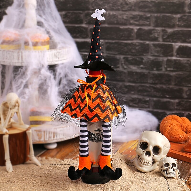 Halloween Witch Wine Bottle Cover Decoration Witch Hat Long Legs Wine Bottle Cover Decoration, Funny Champagne Bottle Bag Table Centerpiece for Halloween Party Dining Room Decor3