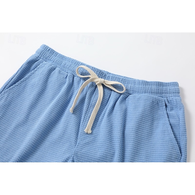 Men's Waffle Shorts Shorts Summer Shorts Casual Shorts Pocket Drawstring Elastic Waist Plain Comfort Breathable Short Outdoor Vacation Sport Casual Black White Micro-elastic4