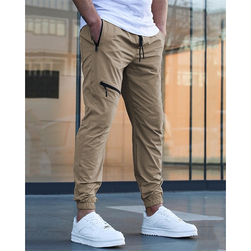 Men's Cargo Pants Joggers Trousers Elastic Waist Drawstring Multi Pocket Plain Wearable Outdoor Daily Camping & Hiking Fashion Classic Black Navy Blue