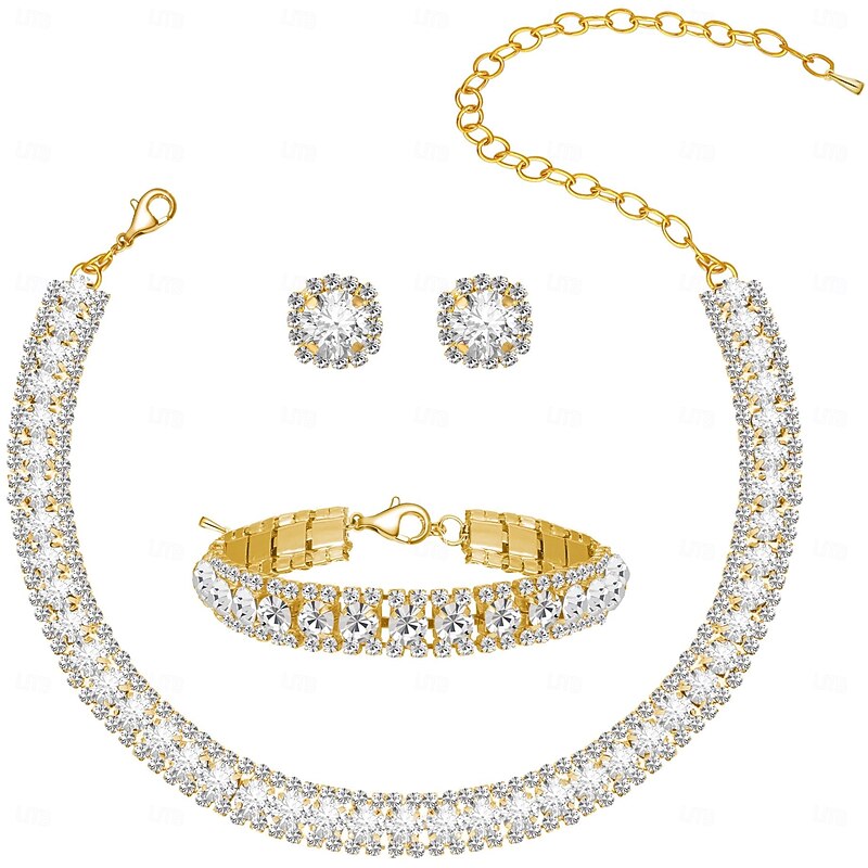 Bridal Jewelry Sets One-piece Suit Alloy 1 Bracelet Earrings Necklace Women's Stylish Cute Joy Jewelry Set For Party2