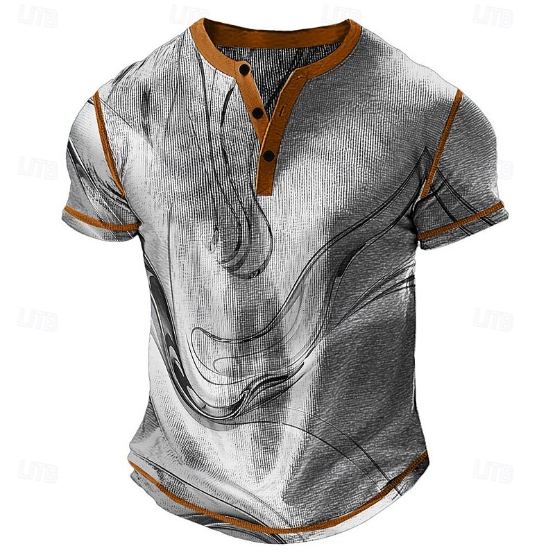 Men's Abstract Geometic Henley Shirt Waffle T Shirt Short Sleeve Daily Retro Vintage Classic Sports Outdoor Casual Holiday Spring & Summer All Seasons Lake blue Green Purple Khaki Grey Henley Henley4