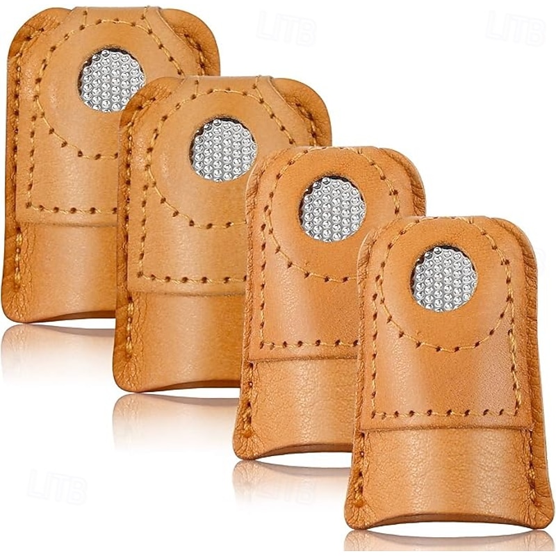 4 Pieces Leather Sewing Thimble Finger Cot for Hand Sewing Quilting Leather Finger Protectors Finger Guard Pin Needles Knitting Craft Accessories DIY Sewing Tools 2 Sizes