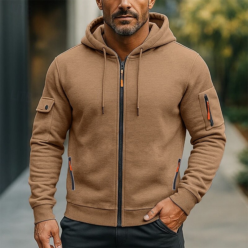 Men's Hoodie Full Zip Hoodie Tactical Hoodie Black Navy Blue Camel Light Grey Dark Gray Hooded Plain Zip Up Sports & Outdoor Casual Daily Streetwear Cool Sportswear Spring &  Fall All Seasons4