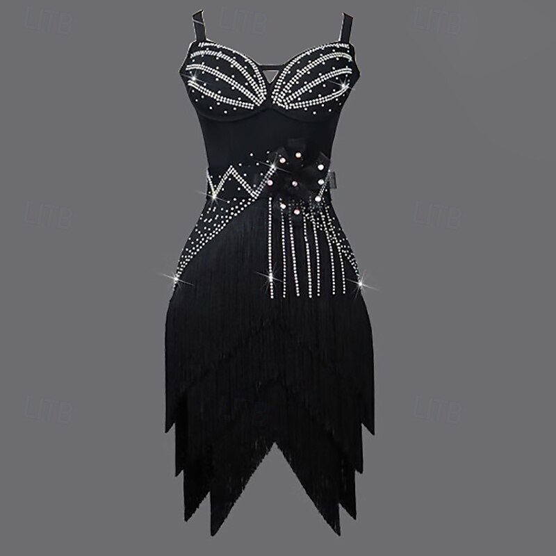 Latin Dance Dress Rhinestone Tassel Women's Competition Salsa Dance Clothes Sleeveless Rumba Chacha Samba Party Stage Practice Dancewear3