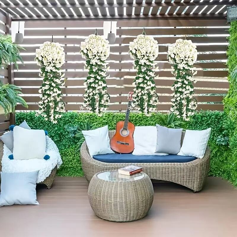 4 Pack Artificial Hanging Flowers Vines, Faux Wisteria Garland for Indoor Outdoor Garden Patio Porch Wedding Home Decoration, All Season Violet Hanging Plants3