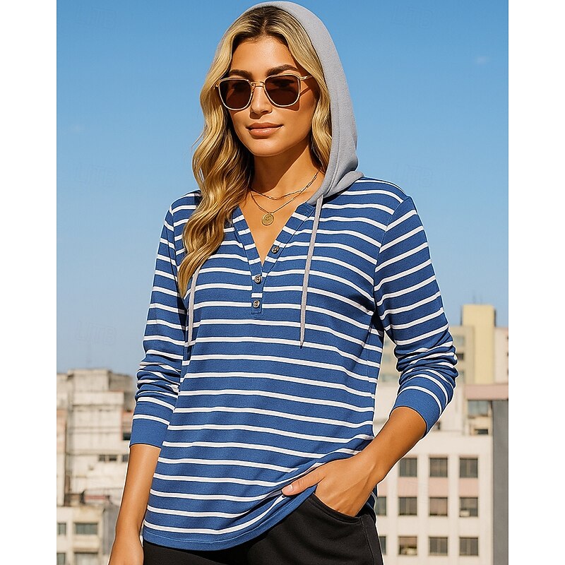 Women's Pullover Sweatshirt Casual Tops Drawstring Long Sleeve Top Athleisure V Neck Stripes Sun Protection Windproof Gym Outdoor Running Sportswear Activewear Dark Grey Black Pink3