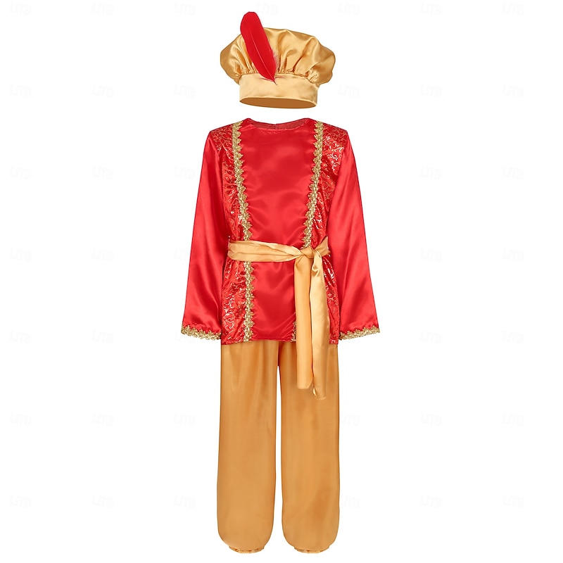 Fairy Tale Arabian Nights Prince Aladdin Cosplay Costume Outfits Storybook Characters Traditional Movie Cosplay for Boys' Kid's Halloween Carnival World Book Day Performance Educational Dress Up3