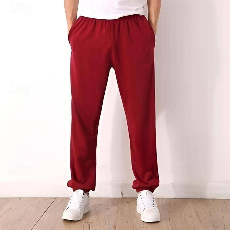 Men's Sweatpants Joggers Trousers Casual Pants Pocket Elastic Waist Drawstring Solid Colored Comfort Full Length Outdoor Daily Running Simple Classic Style Black Red Micro-elastic