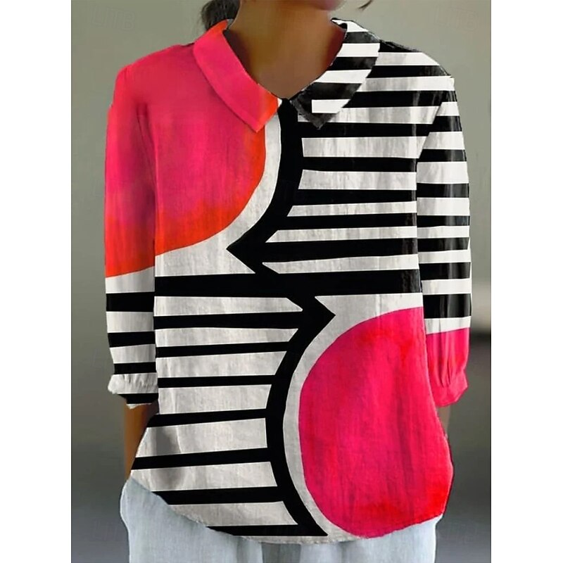 Women's Blouse Long Sleeve Peter Pan Collar Casual Graphic Geometric Daily Stylish Modern Regular Tops Daily Print Green / Blue Yellow Light Brown Blue Rose Pink Summer Spring Fall2