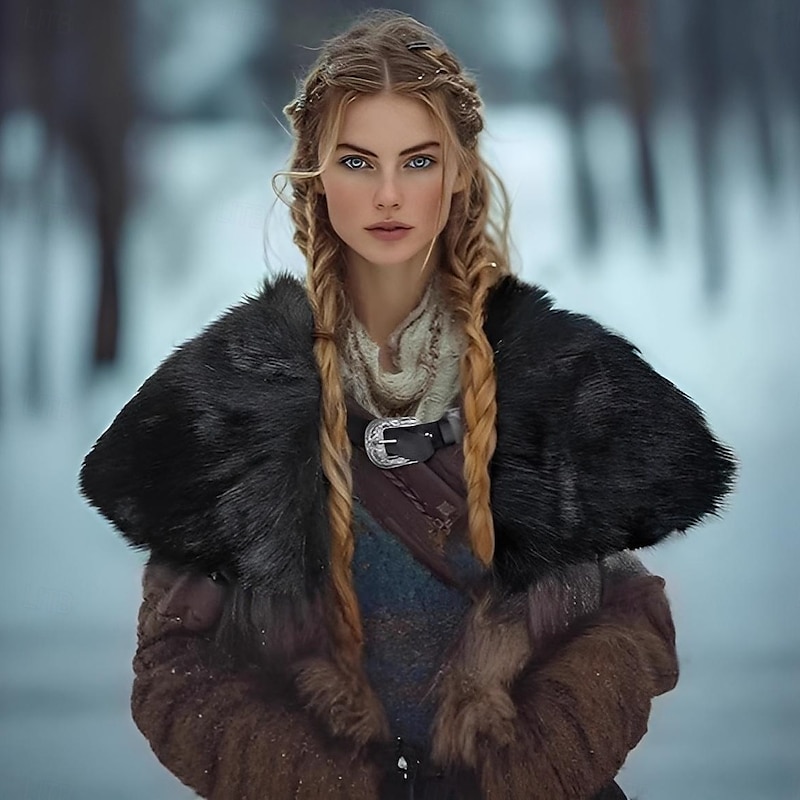 Retro Vintage Medieval Renaissance Cape Shawls Faux Fur Costume Warrior Viking Fancy Dress Women's Viking Halloween Carnival Performance Party LARP Adults Shawl2