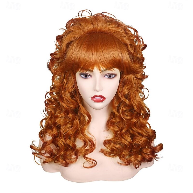 80s Long Curly Vintage Cosplay Wig with Bang for Women 60 70s Queen Costume for Halloween Party